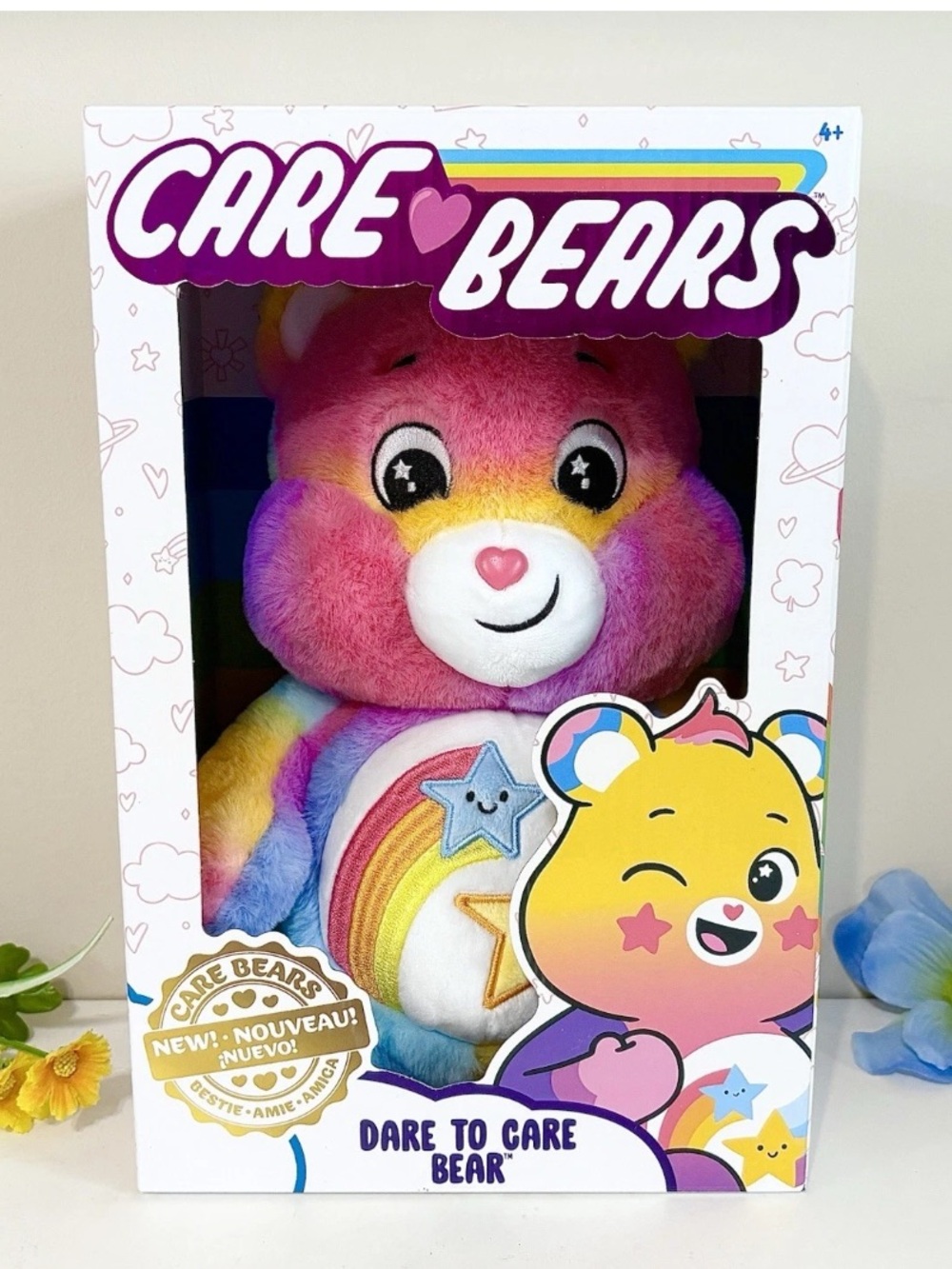 Care Bears Dare to Care Collectible Tie-Dye Rainbow/Star Bear NEW Colorful Plush